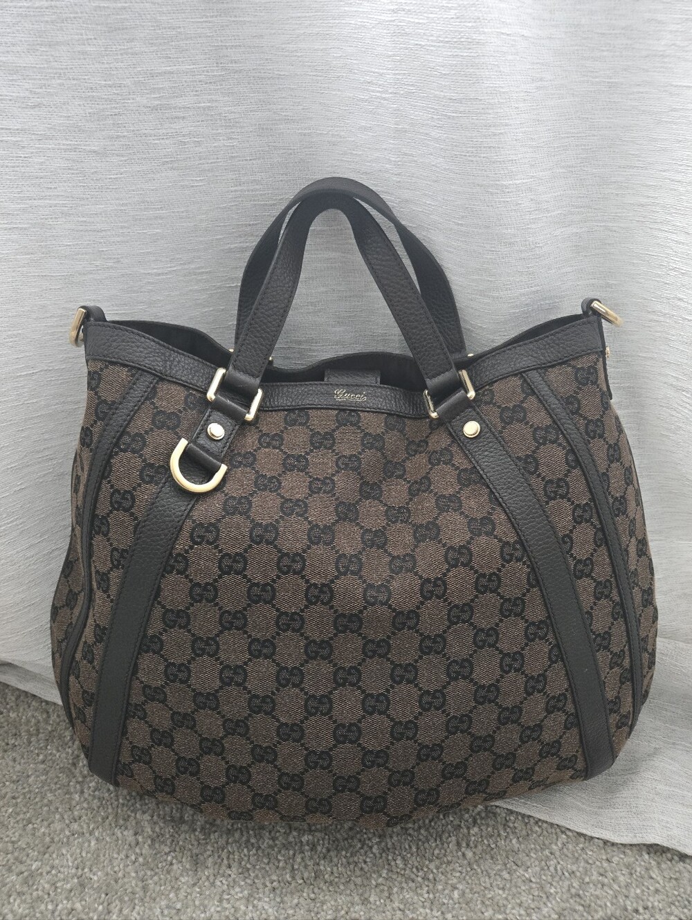 Gucci Brown GG Monogram Tote with Dark Brown Trim